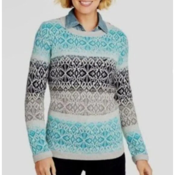 Talbots Sweaters - Talbots Women’s Sweater in Blue and Gray Pattern Wool Blend